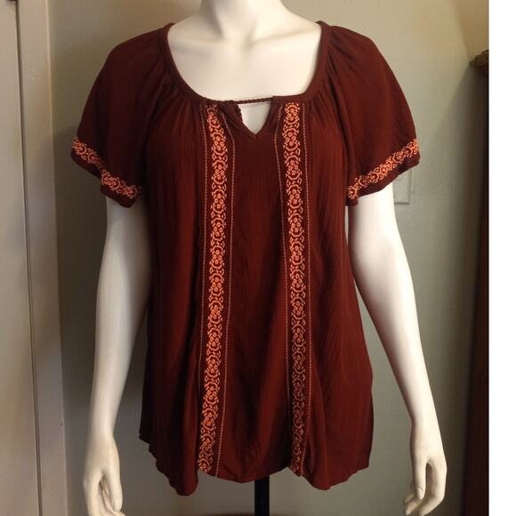 Mossimo Supply Co Embroidered Peasant Blouse Sz Medium Crinkle Gauze Rayon - Picture 1 of 12
